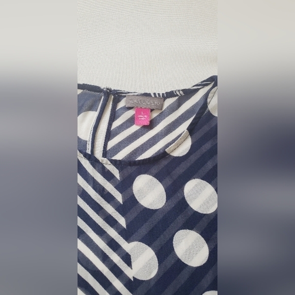 VINCE CAMUTO Women Long Chiffon Gown Top, Polkadot Striped Blue Patterned Top🌴 - Picture 3 of 5